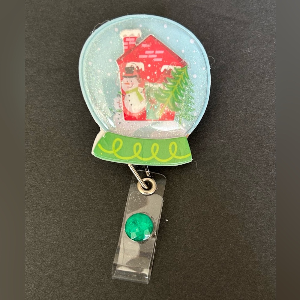 Christmas Snow Globe Retractable Reel Badge Holder with Alligator Clip Snowman